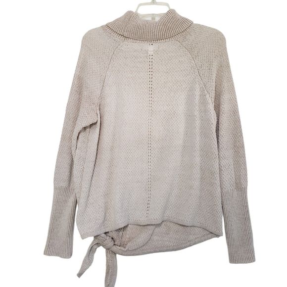 LC Lauren Conrad Soft Long Sleeve Cowl Neck Beige Sweater with Tie Hem, Medium - Picture 2 of 10